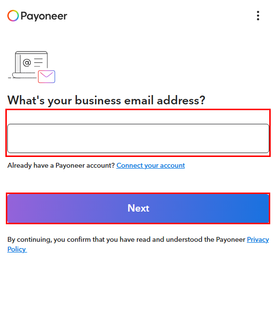 Payoneer 가입의 이메일 입력