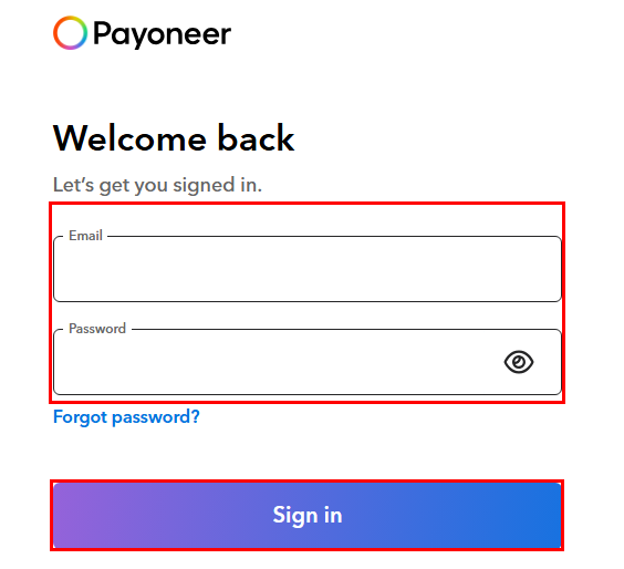 Payoneer 로그인 화면